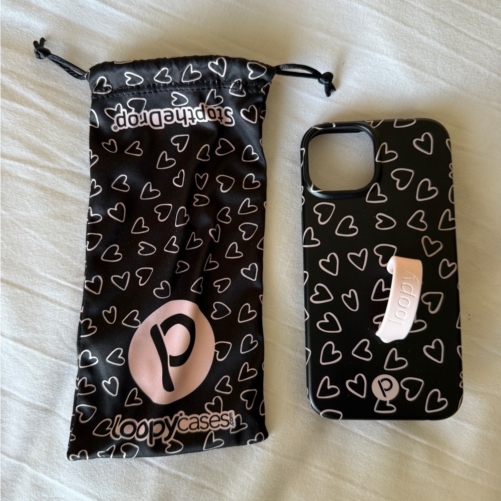 Black & Pink Heart iPhone 14 Lefty Loopy